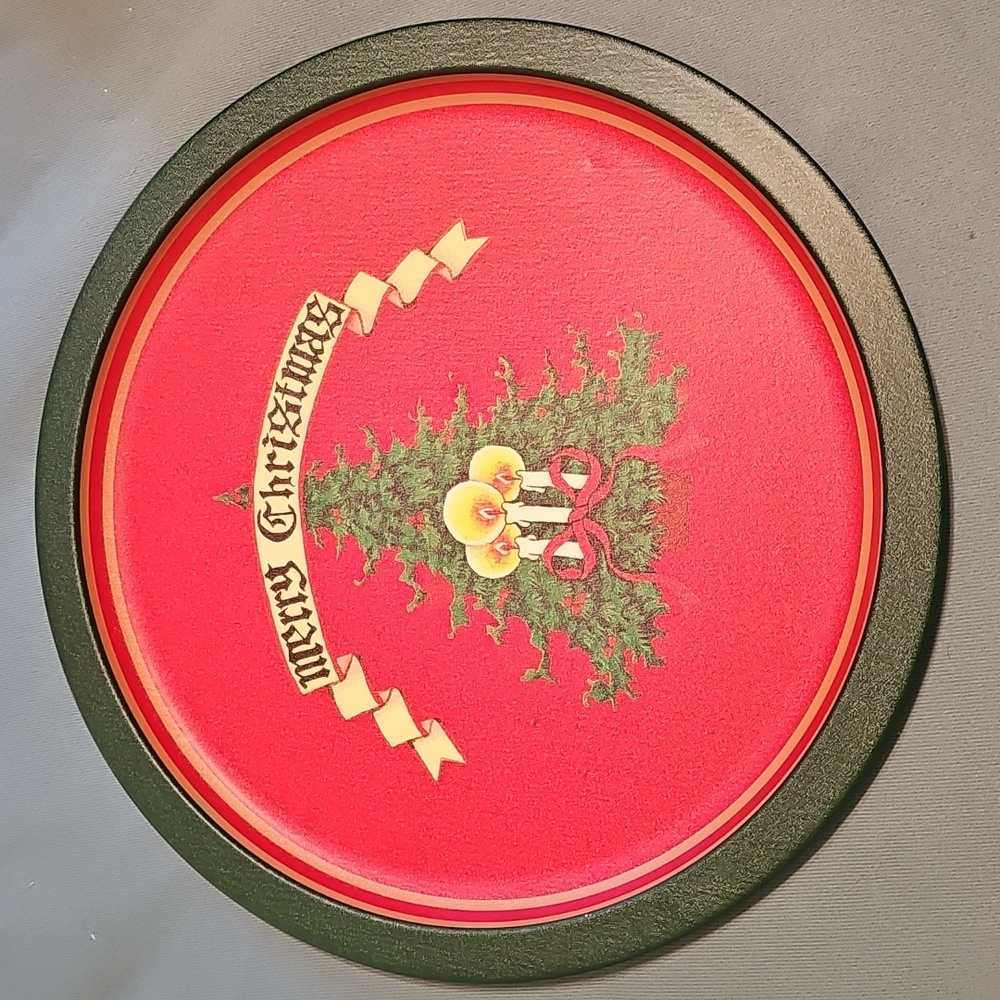 3 for $20 🎄 Vintage "Merry Christmas" Round Metal Tray 🕯️ Christmas Tree